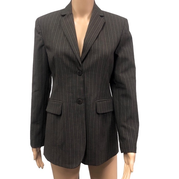 The Limited Jackets & Blazers - The Limited Stretch Brown Pinstripe 2 Button Blazer Suit Jacket Womens XS New